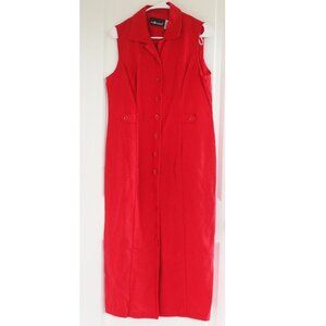 VTG Red Linen Button Down Shirt Dress Size 12 French chic CBK Style Minimalist